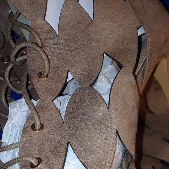 Gladiator Thigh High SUEDE Stilettos Boots Open Toe / CUT OUTS - Picture 8 of 10